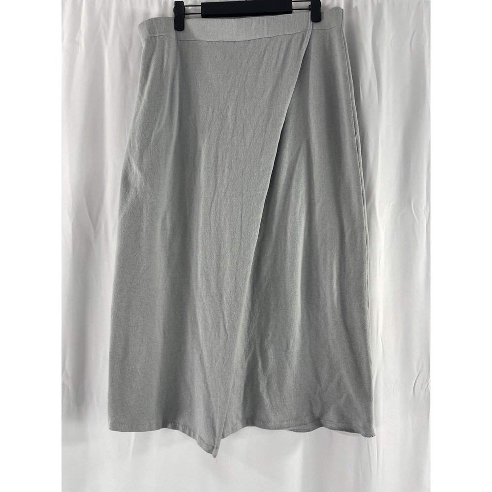 Vince Women's Tencel Gray Overlap Midi Pull Up Skirt Large